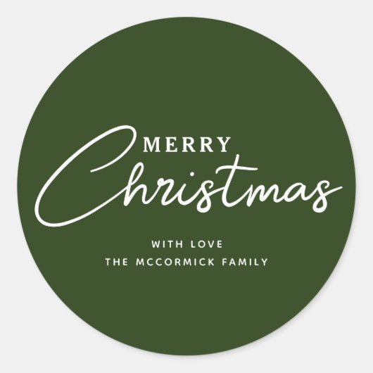 Moderne Groene Zalig Kerstmis Script Op Maat Ronde Sticker (Voorkant)