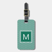 Moderne groene zeekleeuwen met monogram bagagelabel (Voorkant verticaal)