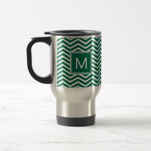 Moderne groene zeekleeuwen met monogram reisbeker (Links)