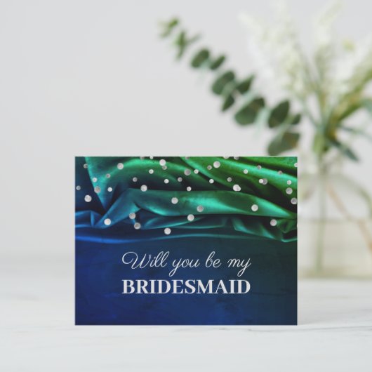 Moderne groene Zijde zal je mijn Bridesmaid zijn Briefkaart (Staand voorkant)