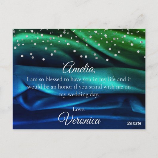 Moderne groene Zijde zal je mijn Bridesmaid zijn Briefkaart (Achterkant)