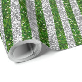 Moderne groene zilver glitter Stripes Patroon Cadeaupapier (Rol Hoek)