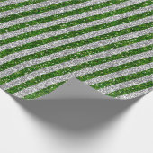Moderne groene zilver glitter Stripes Patroon Cadeaupapier (Hoek)