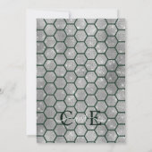 Moderne Groene Zilveren Glitter Hexagon Geo Weddin Kaart (Achterkant)