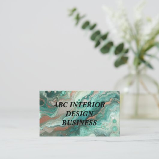 Moderne groene zilveren marmeren textuur en typogr visitekaartje (Staand voorkant)