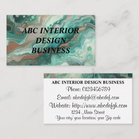 Moderne groene zilveren marmeren textuur en typogr visitekaartje (Voorkant / Achterkant)