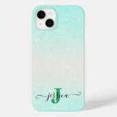 Moderne Groene Zilveren Ombre Glitter Monogram Case-Mate iPhone Case (Achterkant)