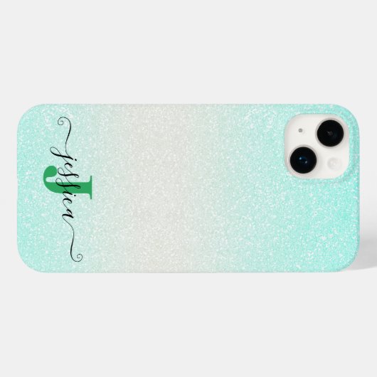 Moderne Groene Zilveren Ombre Glitter Monogram Case-Mate iPhone Case (Achterkant (horizontaal))