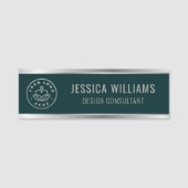 Moderne Groene Zilveren Zaken Logo Naamplaatje (Voorkant)