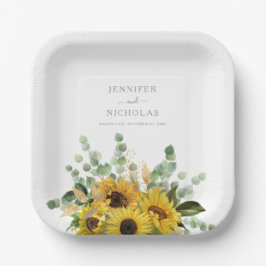 Moderne groene zonnebloem bruiloft papieren bordje