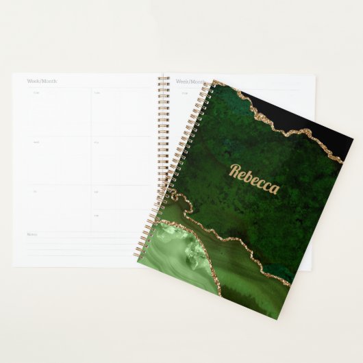 Moderne Groene Zwart & Gouden Agaat Personaliseren Planner (Display)