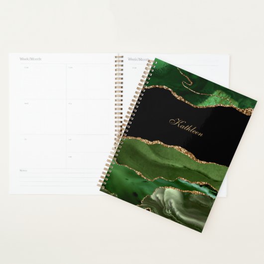 Moderne Groene Zwart & Gouden Agaat Personaliseren Planner (Display)