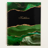 Moderne Groene Zwart & Gouden Agaat Personaliseren Planner (Voorkant)