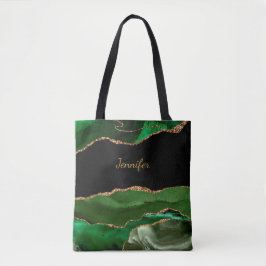 Moderne groene zwarte agaat kristal gepersonalisee tote bag