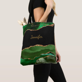 Moderne groene zwarte agaat kristal gepersonalisee tote bag