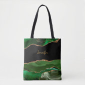 Moderne Groene Zwarte Agaat Kristal Personaliseer  Tote Bag (Voorkant)