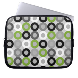 Moderne, groene, zwarte en witte stippen laptophoe laptop sleeve