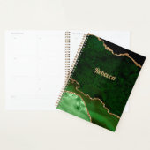 Moderne groene zwarte & gouden agaat personaliseer planner (Display)
