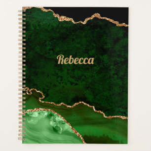 Moderne groene zwarte & gouden agaat personaliseer planner