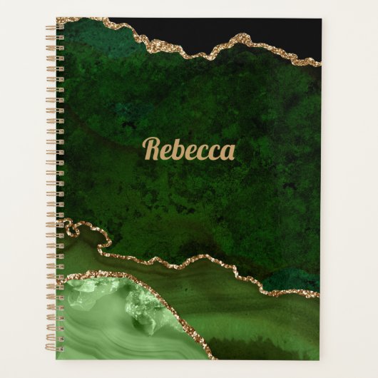 Moderne groene zwarte & gouden agaat personaliseer planner (Voorkant)