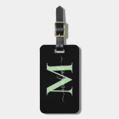 Moderne Groene & Zwarte Monogram Script Naam Bagagelabel (Voorkant verticaal)