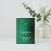 Moderne groene zwarte monogram visitekaartje (Staand voorkant)
