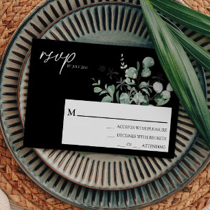 Moderne groene zwarte trouwkaart eenvoudige RSVP k Kaartje