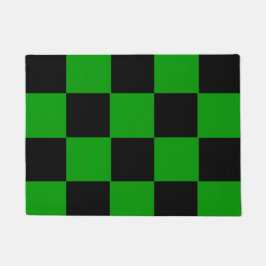 Moderne groene zwarte vierkant patroon, aangepast deurmat