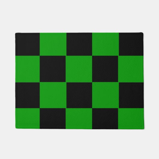 Moderne groene zwarte vierkant patroon, aangepast deurmat (Voorkant)