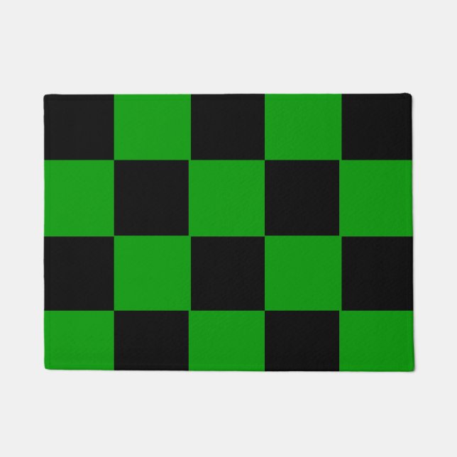 Moderne groene zwarte vierkant patroon, aangepast deurmat (Voorkant)