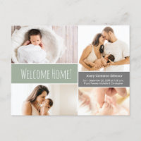 Moderne groenen Welkome Thuisbaby Foto Collage
