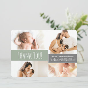 Moderne groenen Welkome Thuisbaby Foto Collage Bedankkaart