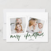 Moderne Groenen & Wit Vrolijk Kerstfeest Multi Fot Feestdagenkaart (Voorkant)