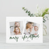 Moderne Groenen & Wit Vrolijk Kerstfeest Multi Fot Feestdagenkaart (Staand voorkant)