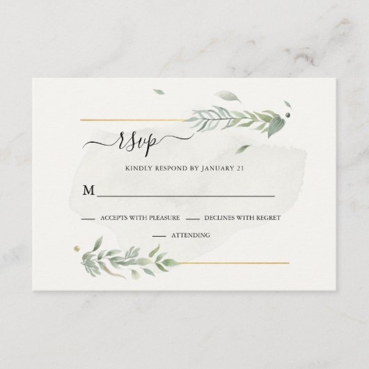 Moderne groenery Botanische Waterverf Elegant RSVP Kaartje (Voorkant)
