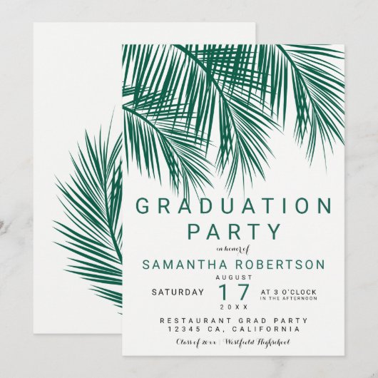 Moderne groenery palmboomelegante graduatie kaart (Voorkant / Achterkant)