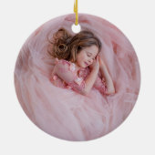 Moderne groet en heldere kerstfoto Groen en Roze Keramisch Ornament (Achterkant)