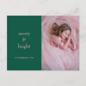 Moderne groet en heldere kerstgroen & roze foto feestdagenkaart (Voorkant)