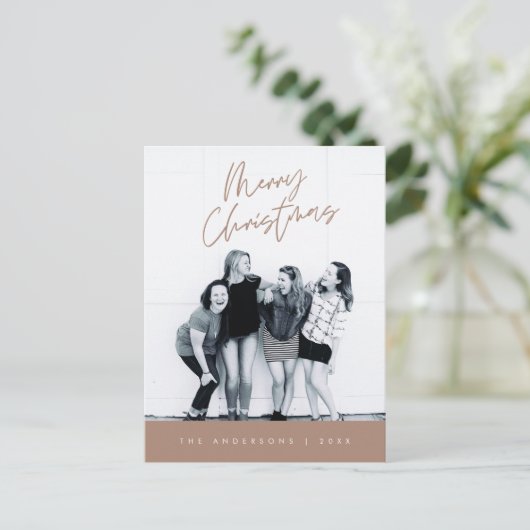 Moderne groet, prettige kerstfoto briefkaart (Staand voorkant)