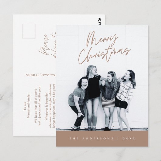 Moderne groet, prettige kerstfoto briefkaart (Voorkant / Achterkant)