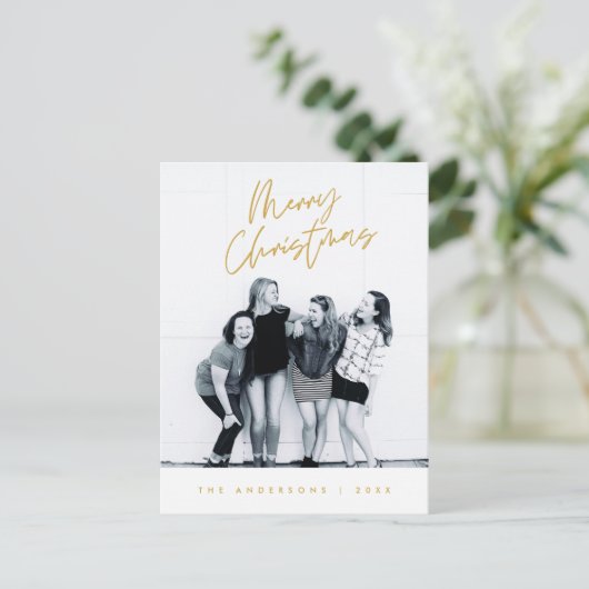 Moderne groet, prettige kerstfoto briefkaart (Staand voorkant)