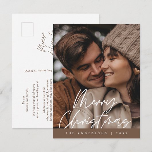 Moderne groet, prettige kerstfoto briefkaart (Voorkant / Achterkant)