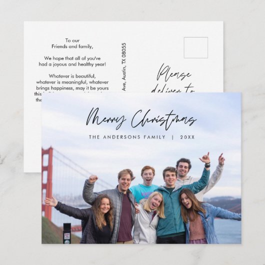 Moderne groet, prettige kerstfoto briefkaart (Voorkant / Achterkant)