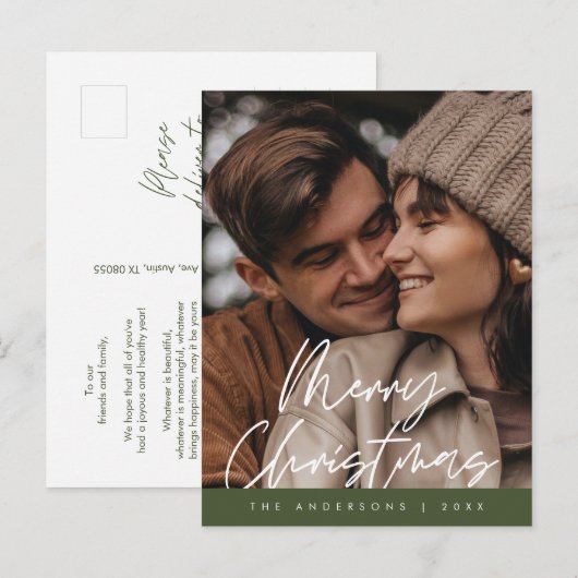 Moderne groet, prettige kerstfoto briefkaart (Voorkant / Achterkant)