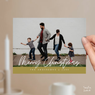 Moderne groet, vrolijk kerstgezin foto pos briefkaart