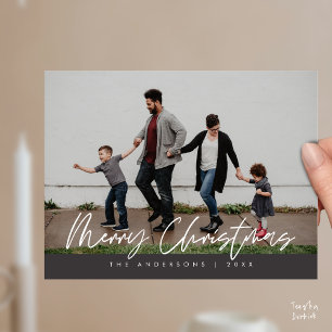 Moderne groet, vrolijk kerstgezin foto pos briefkaart