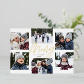 Moderne grof goud 6 foto kerstcollage folie feestdagenkaart (Staand Voorkant)
