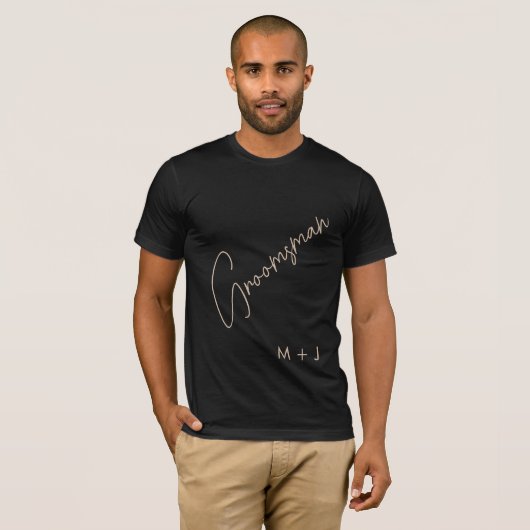 Moderne Groomsman | Beige + Zwart Script T-shirt (Voorkant volledig)