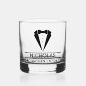 Moderne Groomsmen Custom Naam met Tuxedo Whisky Glas (Voorkant)