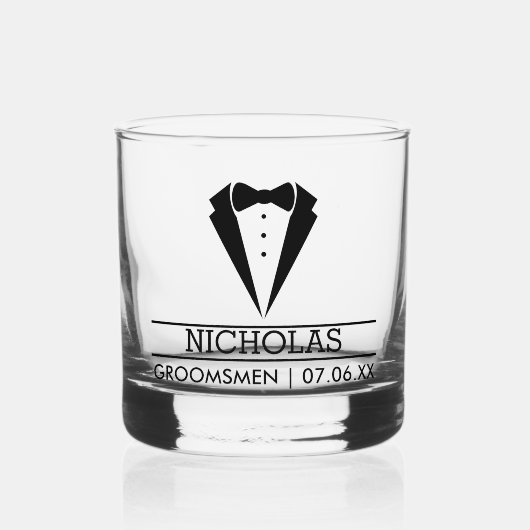 Moderne Groomsmen Custom Naam met Tuxedo Whisky Glas (Voorkant)
